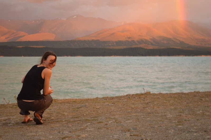 Leonie beside lake (Lake Pukaki)