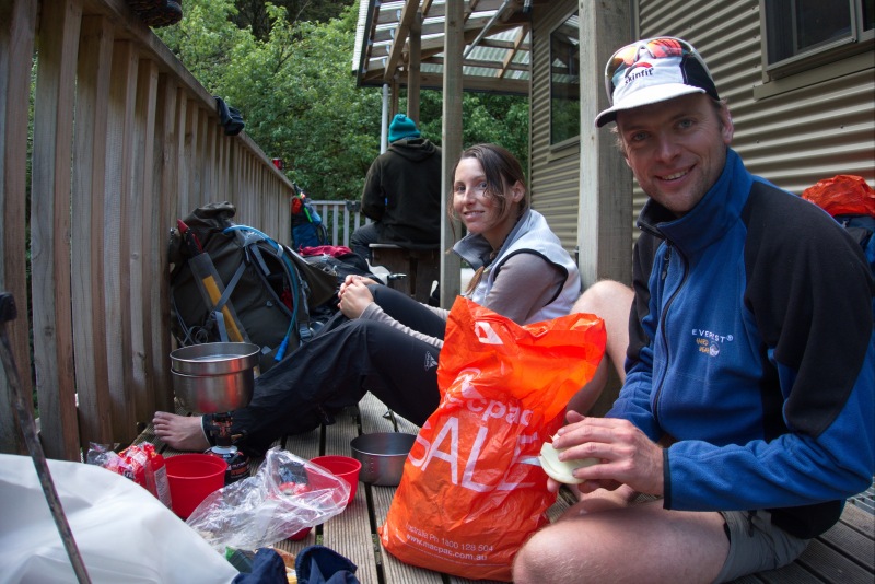 Getting dinner ready outside Young Hut (Rabbit Pass Tramp Dec 2014)