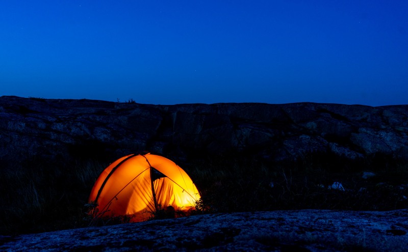 Glow from our tent (Seakayaking Sweden, August 2024)