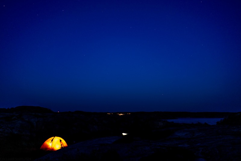 Our tent in the dark (Seakayaking Sweden, August 2024)