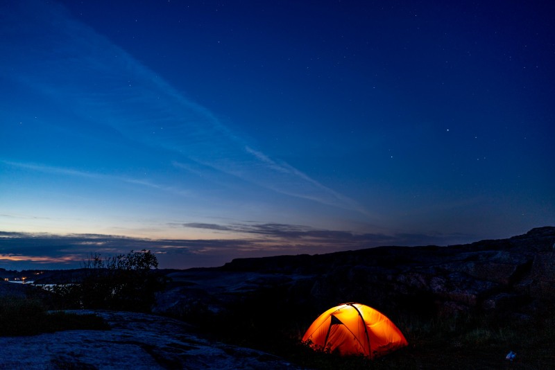 Tent and rocks at night (Seakayaking Sweden, August 2024)