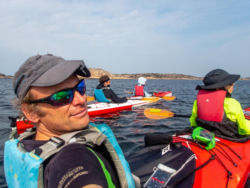 Us in our kayaks (Seakayaking Sweden, August 2024)