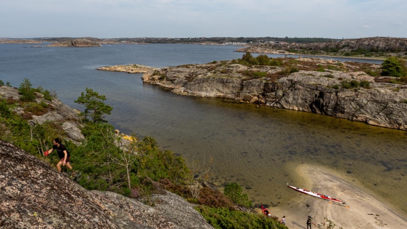 View from the rocks above our kayaks (Seakayaking Sweden, August 2024)