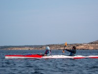 Phil and Julie in the fast boat (Seakayaking Sweden, August 2024)