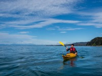 Craig in the yellow kayak (Seakayaking Abel Tasman April 2021)