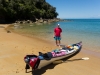Cris and kayak (Seakayaking Abel Tasman Dec 2014)