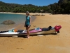 Leonie and kayak (Seakayaking Abel Tasman Dec 2014)