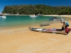 Leonie packing the kayak (Seakayaking Abel Tasman Dec 2014)