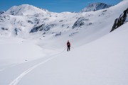 Milan descends off the saddle (Ski Touring Andorra April 2022)