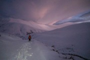 Craig skinning to the hut (Ski Touring Camp Stream Hut Aug 2021)