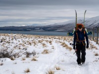 Craig walking with skis (Ski Touring Camp Stream Hut Aug 2021)