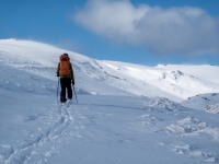 Skinning up the valley (Ski touring Kirtle Burn Hut August 2021)