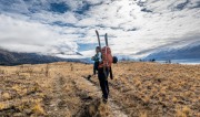 Craig and skis (Ski Touring Snowy Gorge Hut Aug 2021)
