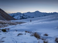 Craig walking down the valley (Ski Touring Snowy Gorge Hut Aug 2021)