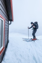 Arriving at a DNT hut (Ski Touring Tromso, April 2022)