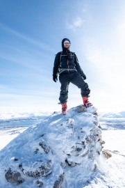 Cris at the top of Botnjfellet 2 (Ski Touring Tromso, April 2022)