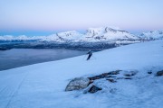 Cris skiing down (Ski Touring Tromso, April 2022)