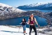 Hana and Johannes heading up (Ski Touring Tromso, April 2022)