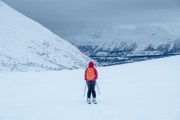 Hana skiing down (Ski Touring Tromso, April 2022)