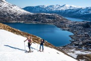 Heading up from the fjord (Ski Touring Tromso, April 2022)
