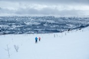 Johannes and Hana skiing down (Ski Touring Tromso, April 2022)