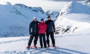 Us posing at our turnaround (Ski Touring Tromso, April 2022)