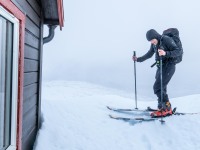 Arriving at a DNT hut (Ski Touring Tromso, April 2022)