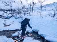 Crossing the stream again (Ski Touring Tromso, April 2022)