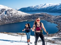 Hana and Johannes heading up (Ski Touring Tromso, April 2022)
