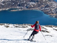 Hana skiing down (Ski Touring Tromso, April 2022)