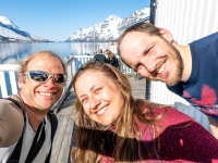 Us back down at the fiord (Ski Touring Tromso, April 2022)