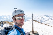 Cris at the summit of Halslspitze (Ski touring Weidener Huette March 2022)