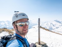 Cris at the summit of Halslspitze (Ski touring Weidener Huette March 2022)