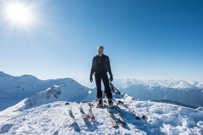Cris on the summit of Vordere Karlesspitze (Skitouring Kuehtai March 2019)