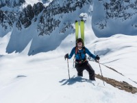 Brendan sinking in as he carries his skis (Skitouring Kuehtai March 2019)