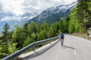 Leonie cycling up Vršič Pass (Slovenia 2019)