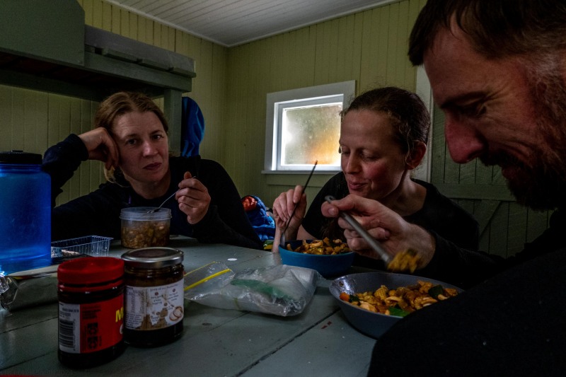 Dinner time at Blue Lake Hut (Doof trip South Dec 2023)