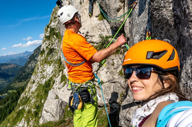 Cris belaying Johannes on the last pitch (Summer Holidays August 2022)