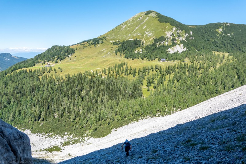Johannes walking up the scree (Summer Holidays August 2022)