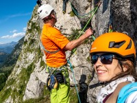 Cris belaying Johannes on the last pitch (Summer Holidays August 2022)