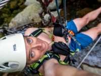 Cris on the rope bridge (Summer road trip August 2024)