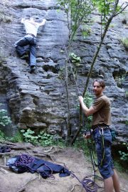 Brendan belaying (Takaka 2013)