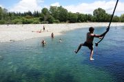 Brendan lets go of the rope (Takaka 2013)