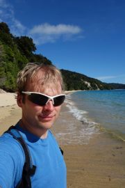 Cris on the beach at Goat Bay (Takaka 2013)