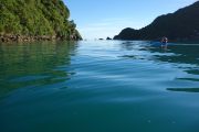 Dad kayaking towards Tata Island (Takaka 2013)