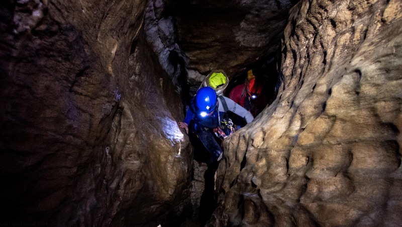 Climbing through the cave (Te Tahi cave Jan 2025)