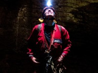 Looking up the 40m pitch (Te Tahi cave Jan 2025)