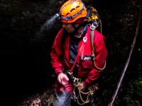 Pip leaves the cave (Te Tahi cave Jan 2025)