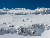 Craig skinning through bluffs (Tongariro Adventures July 2021)