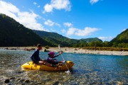 Georgia paddles Pat across the river (Garibaldi Tramp 2019)